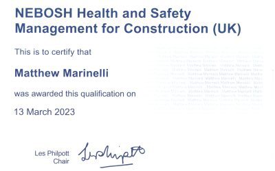 Matt gains his NEBOSH Health and Safety Management for Construction (UK) course!